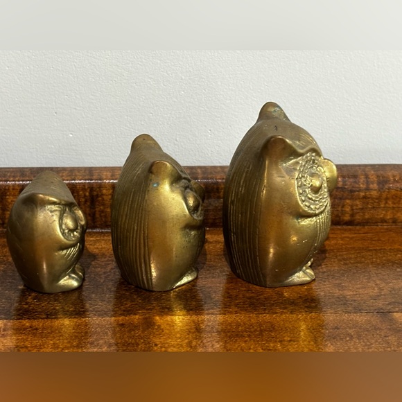 Set of 3 Brass Owls - Picture 2 of 12